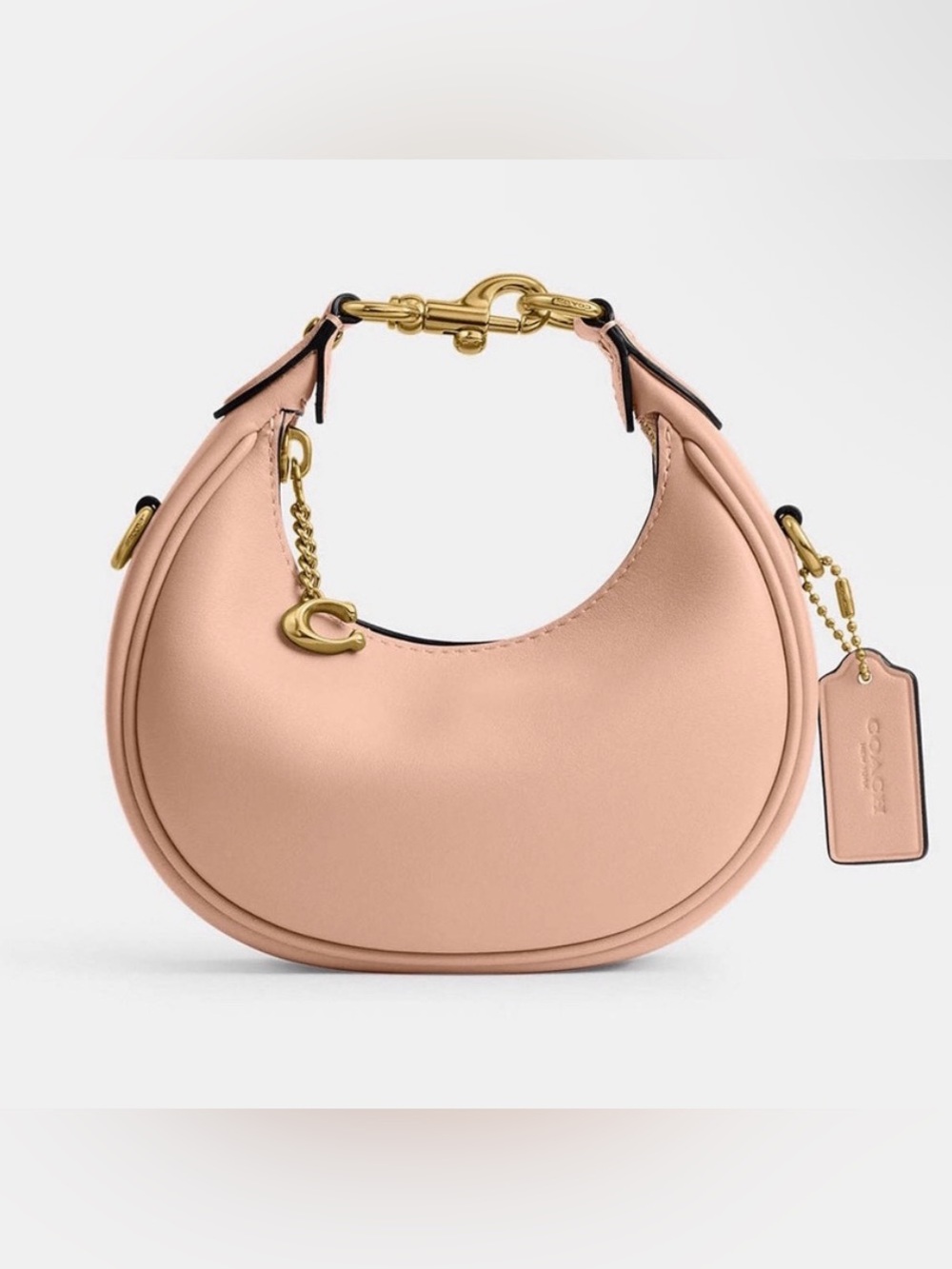 Coach Jonnie Crescent Shoulder Bag in Blush Pink with Gold Hardware tiny